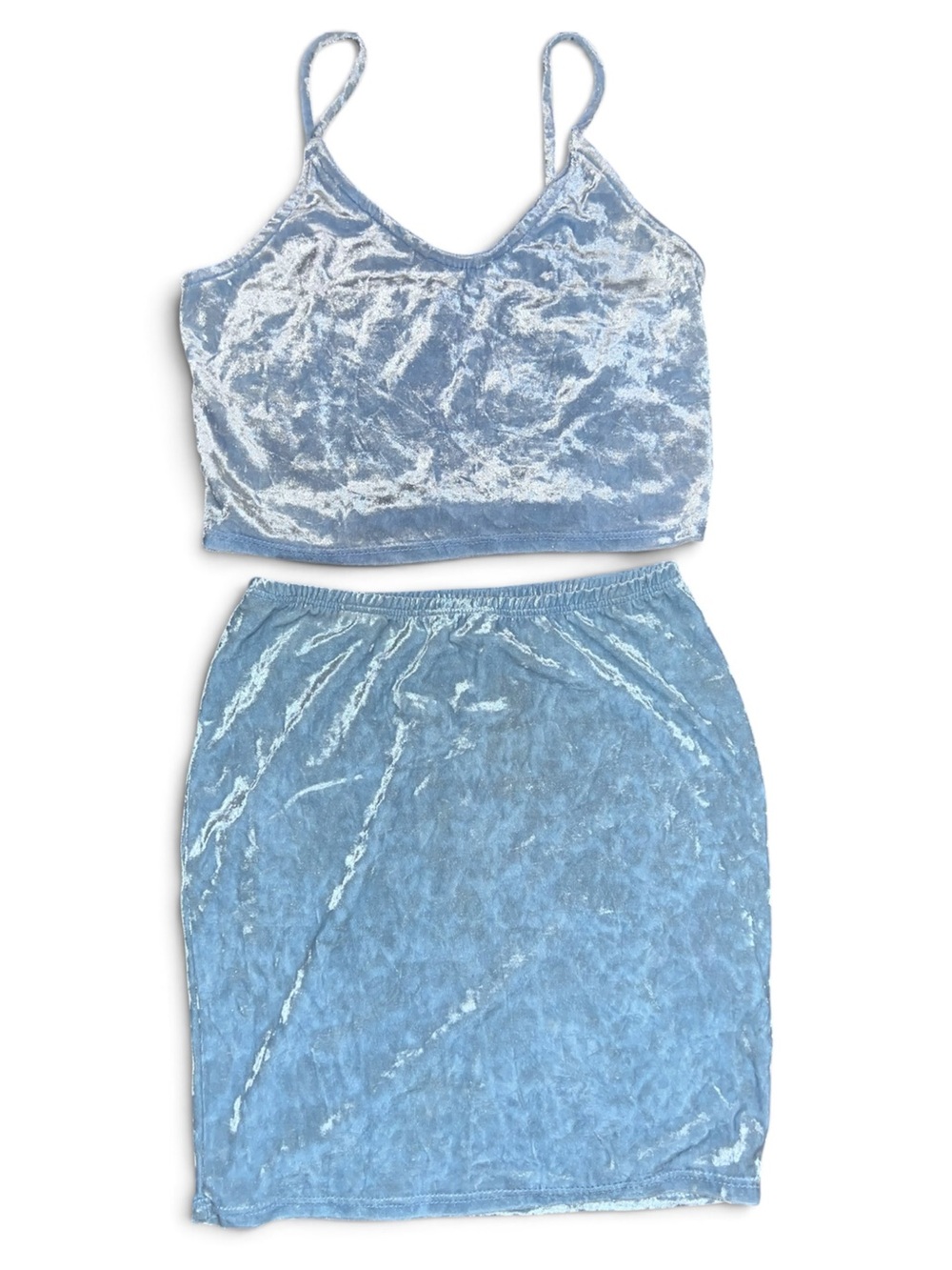 Fashion Nova Light Blue Velvet Skirt Set
